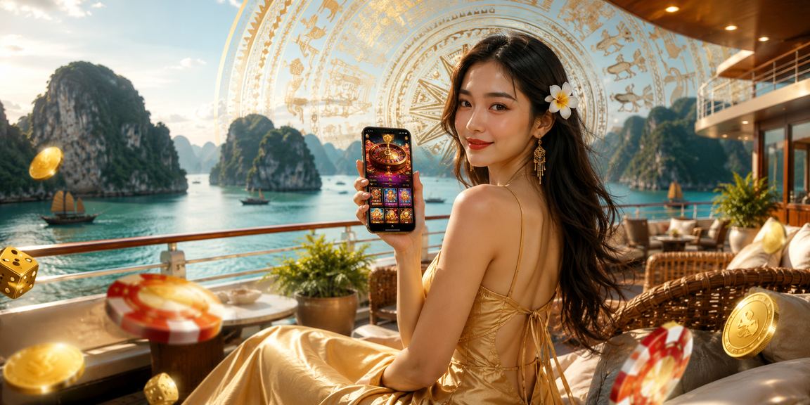 Người dùng chơi casino trên điện thoại tại vịnh Hạ Long trong dịp lễ hội